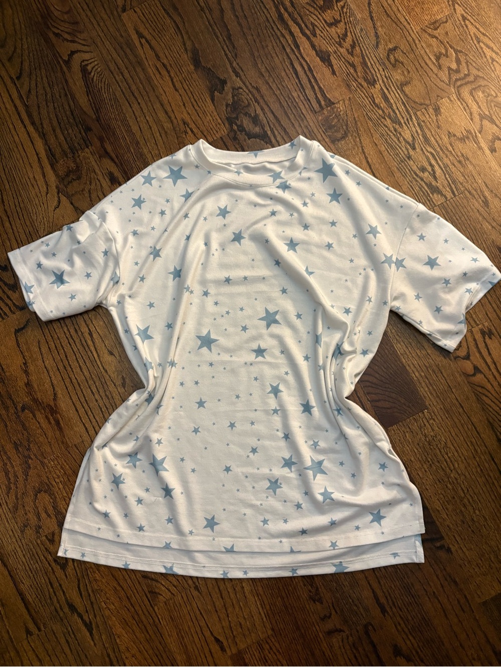White Short-Sleeve Tunic with Light Blue Star Print